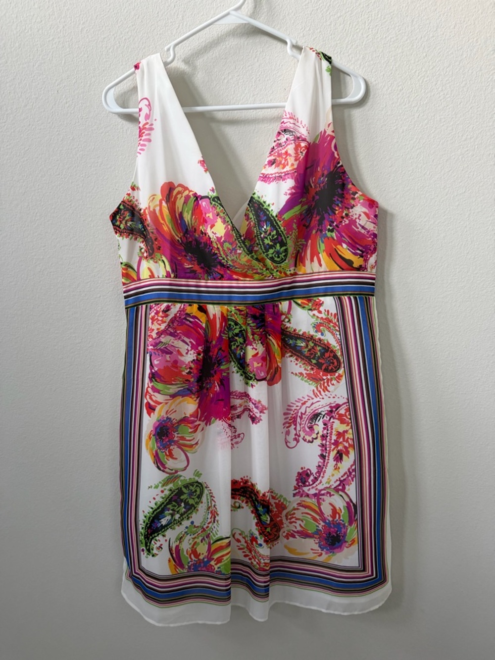 Ronni Nicole White Dress with Pink, Green & Purple Floral Print